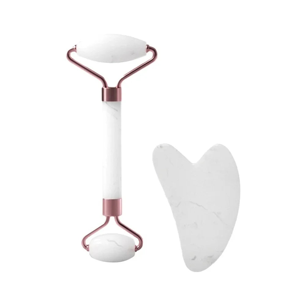 Dual Size Facial Massage Kit Double End Roller Heart Shape Gua Sha Board Skin Lifting Puffiness Reducing Home Spa Beauty Tool