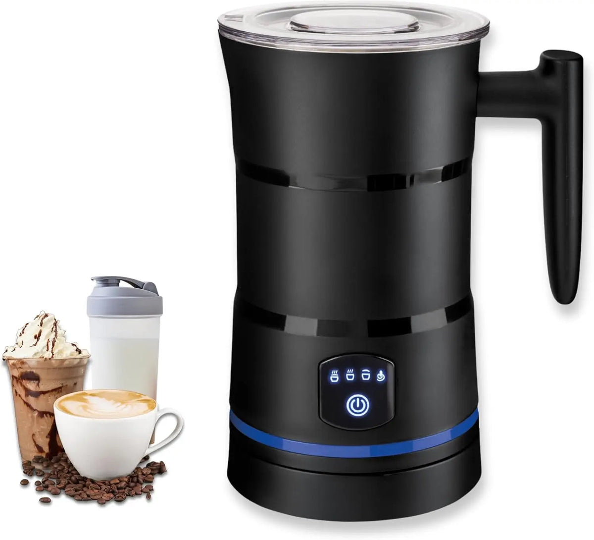 Hot Chocolate Machine 400W Milk Frothers Milk Steamer, 4 in 1 Electric Corded Milk Frother with Hot and Cold Function, Temperature Control Hot Chocolate Maker for Coffee Latte Cappuccino