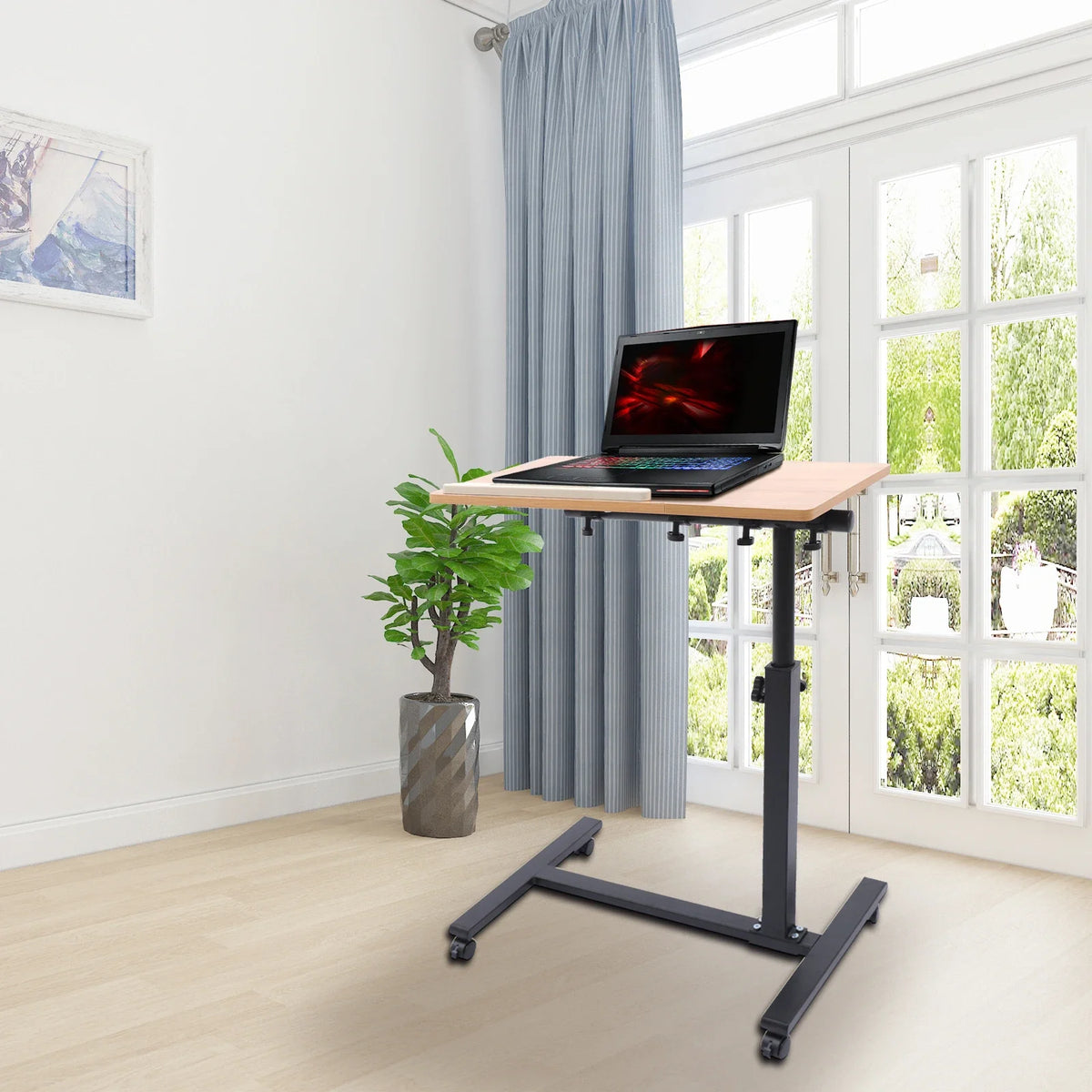 Mobile Laptop Table Adjustable 360° Rotation Computer Mobile Stand, Rolling Laptop Stand w/ Tilting Top 58-90cm
