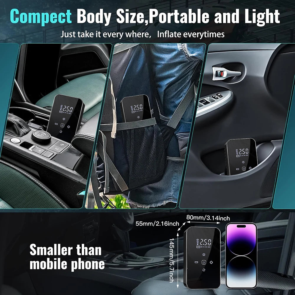 Wireless Air Pump Touch Screen Portable Electric Tire Inflator Mini Air Compressor for Motorcycle Bicycle Car Tire Ball Inflator