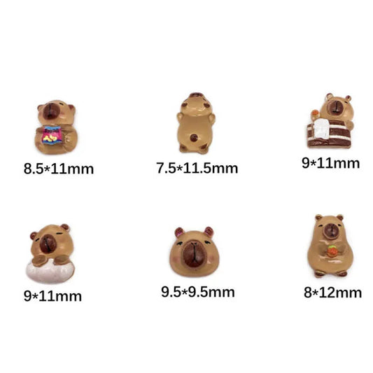 50Pcs Cartoon Cute Resin Capybara Nail Charms Creative Hamster Animal Nail Art Decoration Accessories for DIY Manicure Crafts