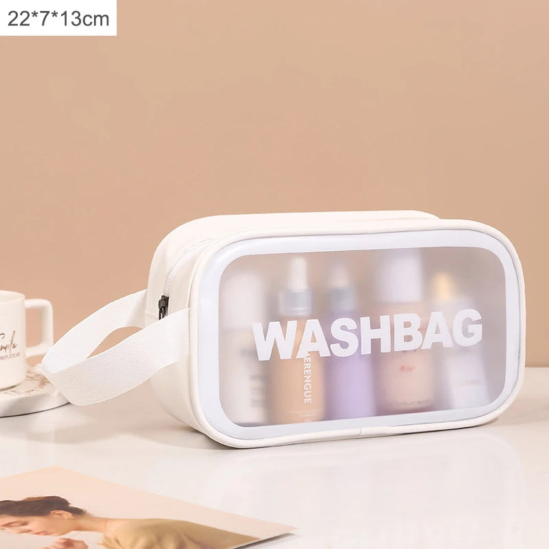 1pc Black Transparent Portable Women Travel Wash Bag Waterproof Makeup Storage Pouch Large Capacity Cosmetic Organizer