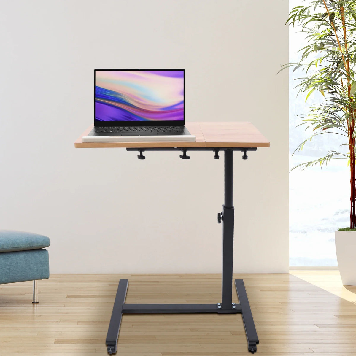Mobile Laptop Table Adjustable 360° Rotation Computer Mobile Stand, Rolling Laptop Stand w/ Tilting Top 58-90cm