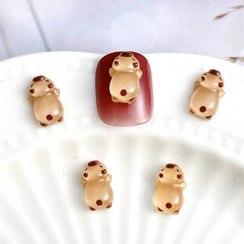 50Pcs Cartoon Cute Resin Capybara Nail Charms Creative Hamster Animal Nail Art Decoration Accessories for DIY Manicure Crafts