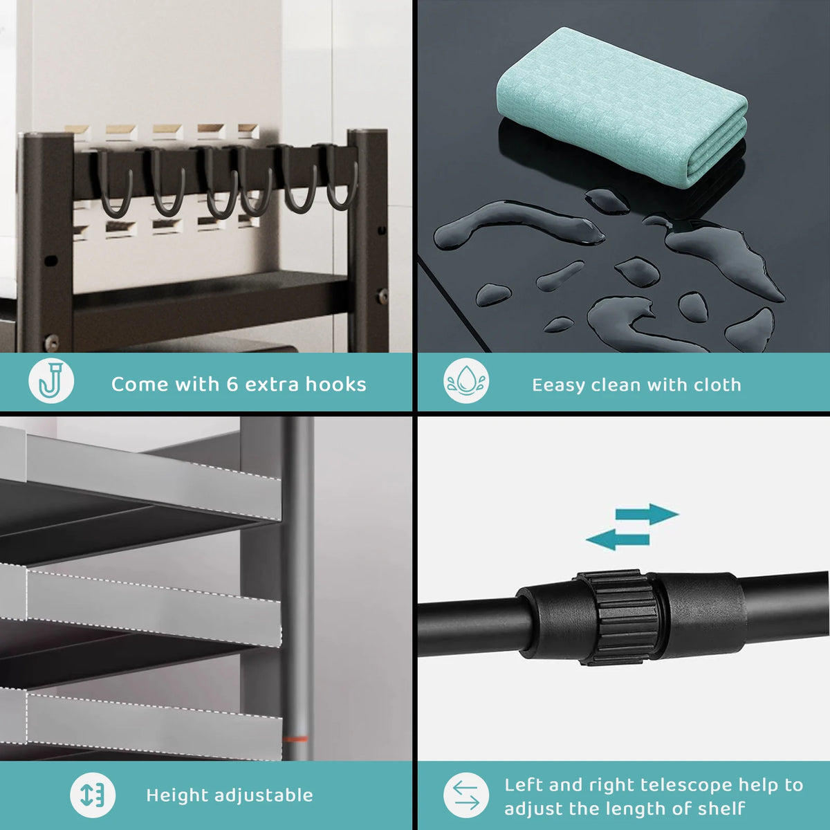 Expandable Microwave Shelf, Microwave Oven Rack Stand Holder Kitchen Corner Shelf Desktop Printer Shelf Rack, Bakers Rack