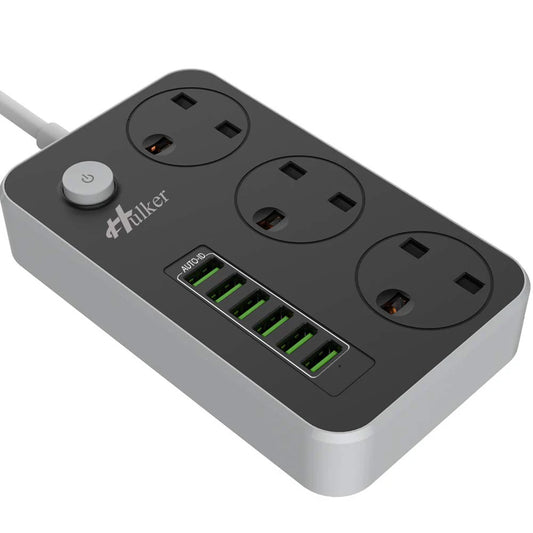 Cube Extension Lead with 6 USB Slots 13A 3250W Hulker 3 Gang Plug Socket with Switch 3 Way Power Strip with 6 USB Port 1.5M