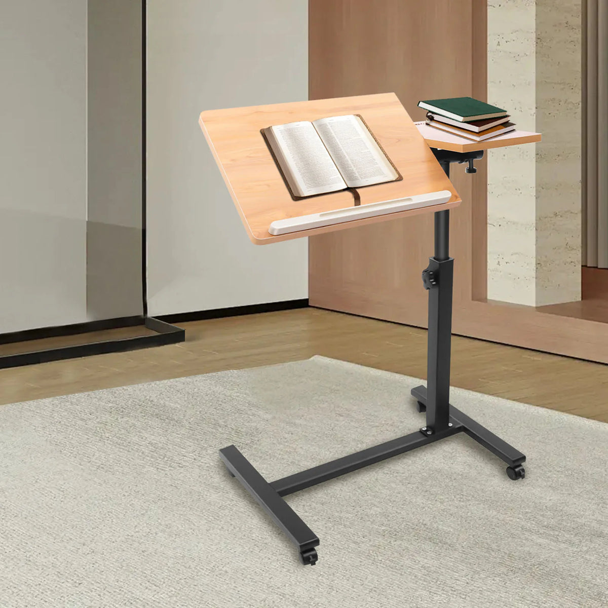 Mobile Laptop Table Adjustable 360° Rotation Computer Mobile Stand, Rolling Laptop Stand w/ Tilting Top 58-90cm
