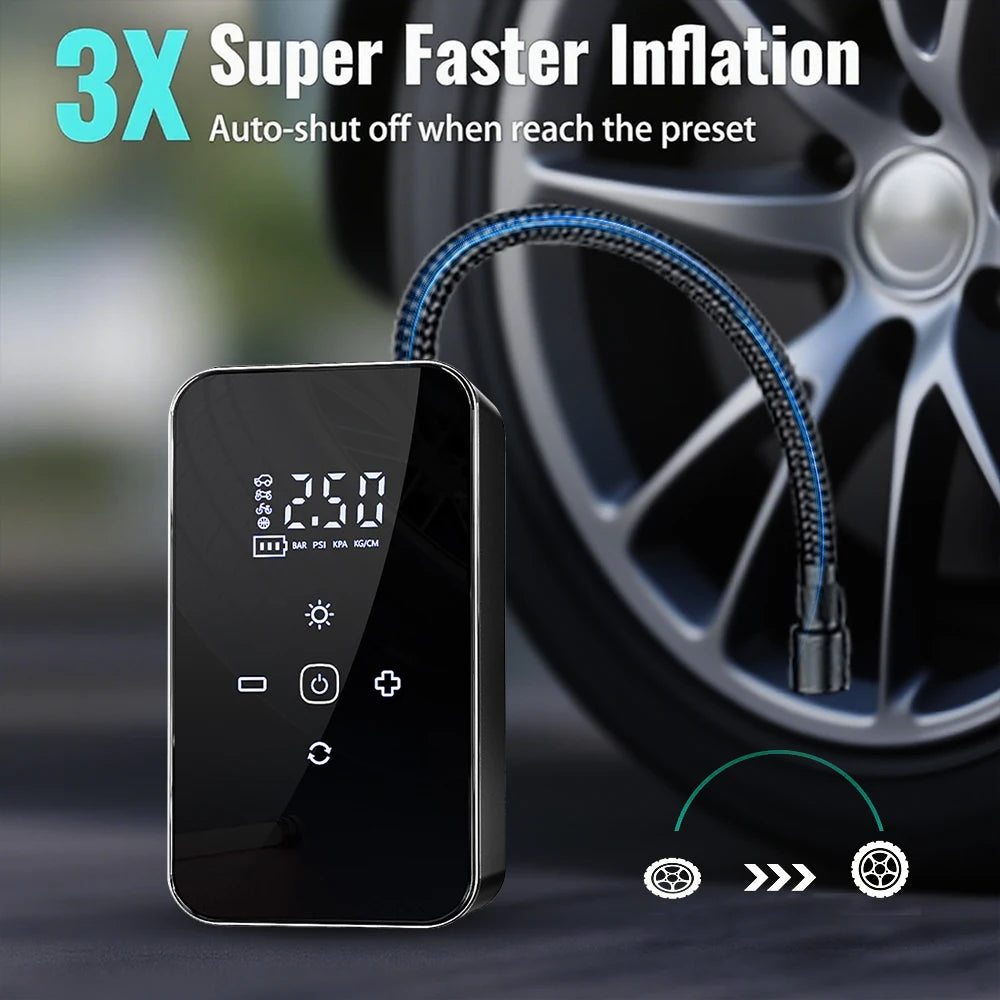 Wireless Air Pump Touch Screen Portable Electric Tire Inflator Mini Air Compressor for Motorcycle Bicycle Car Tire Ball Inflator