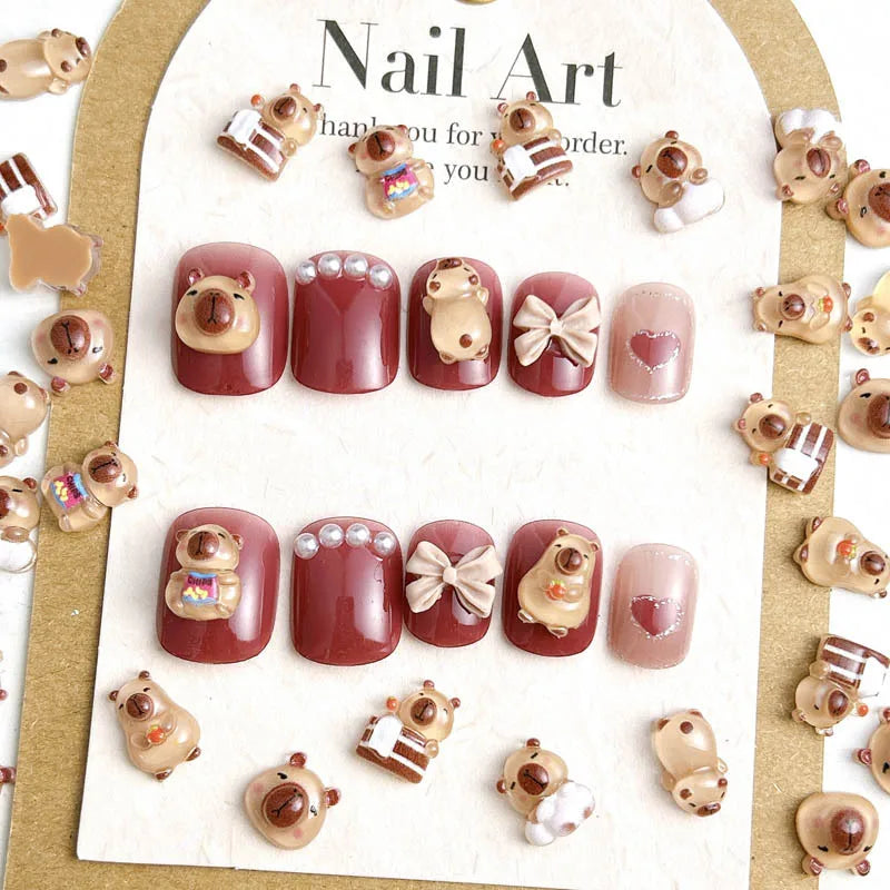 50Pcs Cartoon Cute Resin Capybara Nail Charms Creative Hamster Animal Nail Art Decoration Accessories for DIY Manicure Crafts