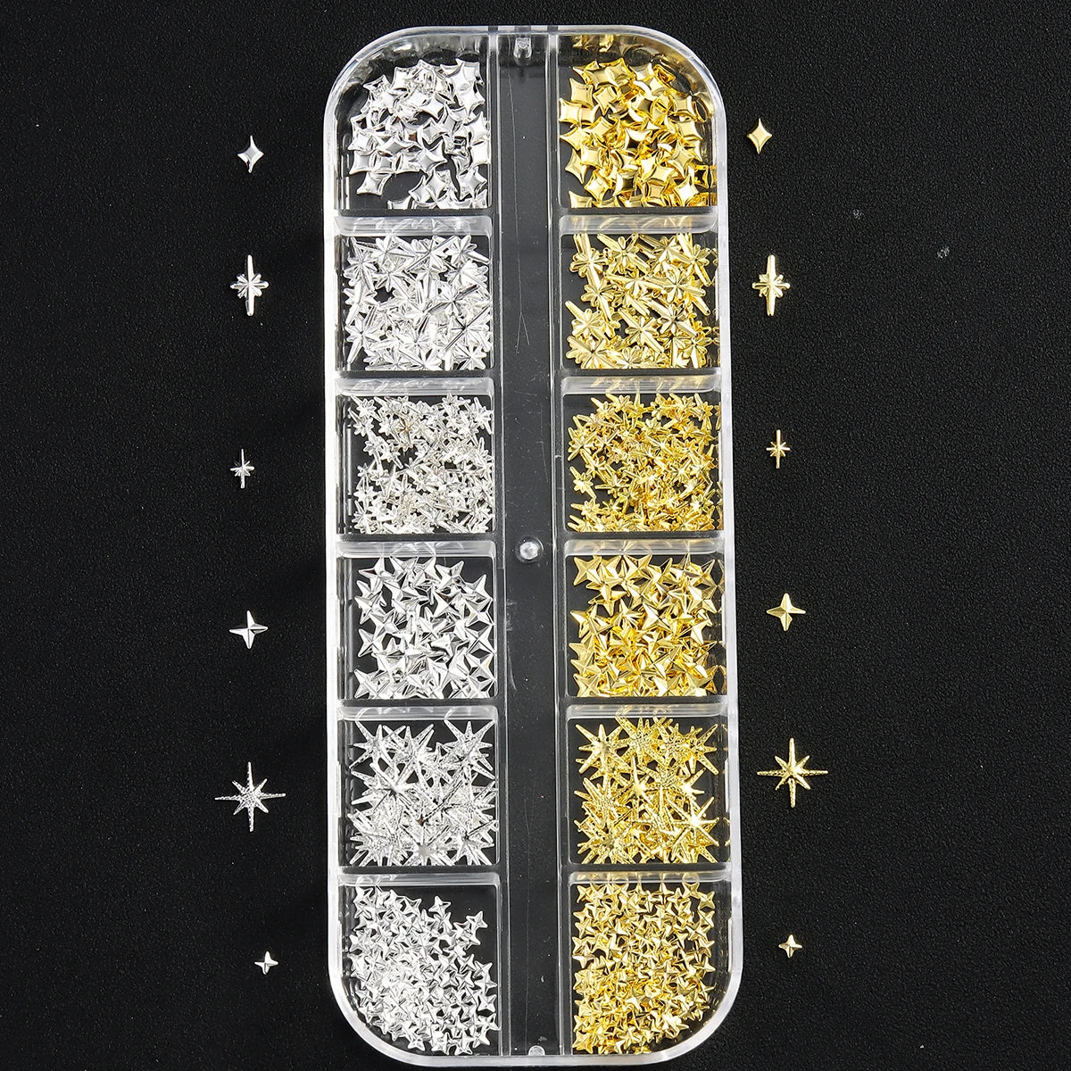 6/12Grids Gold Star Moon Metallic Rivet 3D Nail Charms Alloy Sun Moon Starlight Rhinestones Nail Studs For Nail Art Decoration