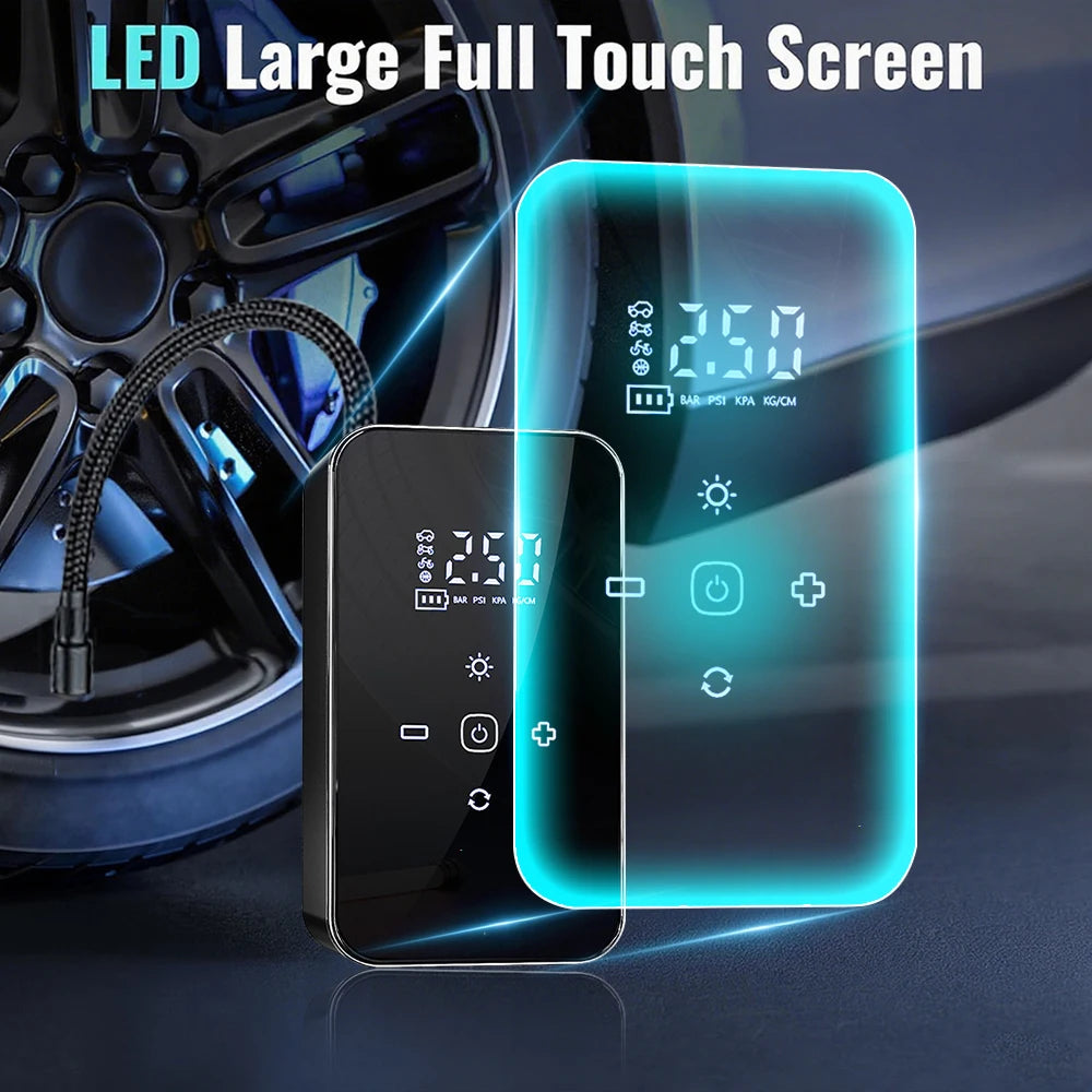 Wireless Air Pump Touch Screen Portable Electric Tire Inflator Mini Air Compressor for Motorcycle Bicycle Car Tire Ball Inflator