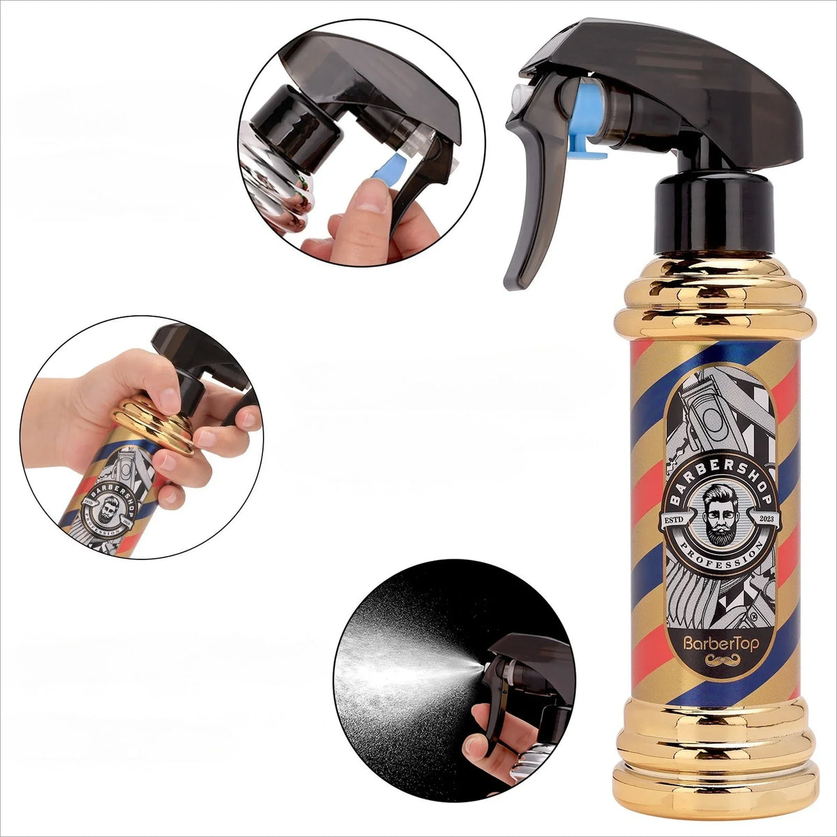 Professional Sanitizer Spray Bottle Vintage Glass with Nozzle Alcohol Disinfectant Dispenser for Barber Salon Hair Styling Tool