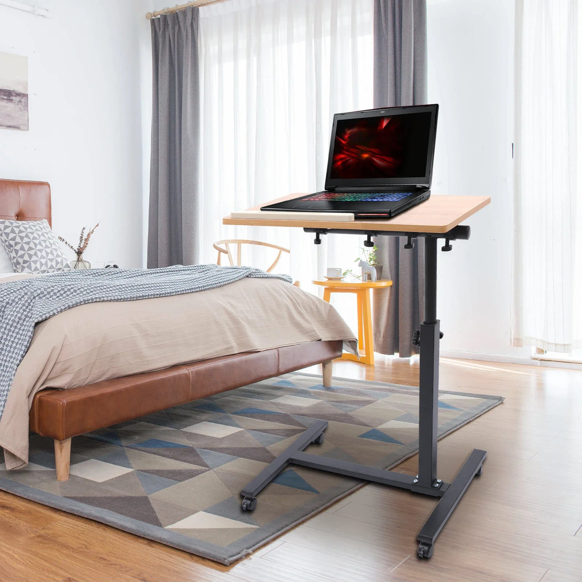 Mobile Laptop Table Adjustable 360° Rotation Computer Mobile Stand, Rolling Laptop Stand w/ Tilting Top 58-90cm