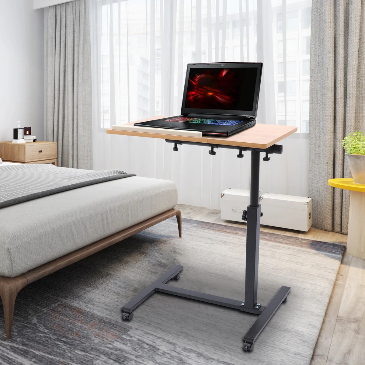 Mobile Laptop Table Adjustable 360° Rotation Computer Mobile Stand, Rolling Laptop Stand w/ Tilting Top 58-90cm