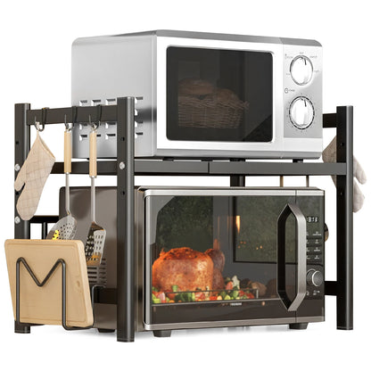 Expandable Microwave Shelf, Microwave Oven Rack Stand Holder Kitchen Corner Shelf Desktop Printer Shelf Rack, Bakers Rack
