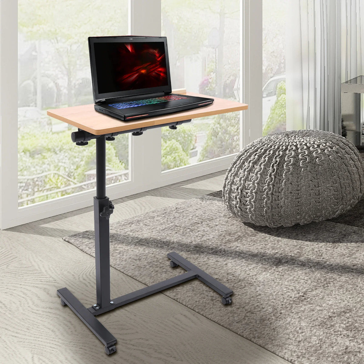 Mobile Laptop Table Adjustable 360° Rotation Computer Mobile Stand, Rolling Laptop Stand w/ Tilting Top 58-90cm