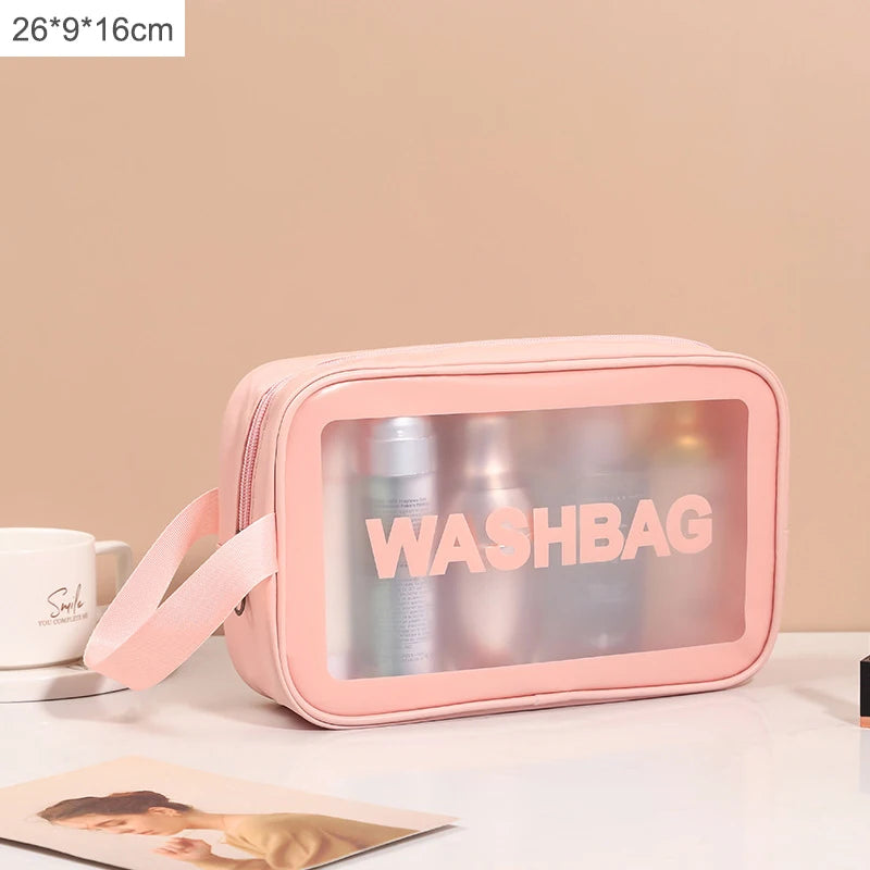 1pc Black Transparent Portable Women Travel Wash Bag Waterproof Makeup Storage Pouch Large Capacity Cosmetic Organizer