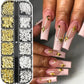 6/12Grids Gold Star Moon Metallic Rivet 3D Nail Charms Alloy Sun Moon Starlight Rhinestones Nail Studs For Nail Art Decoration