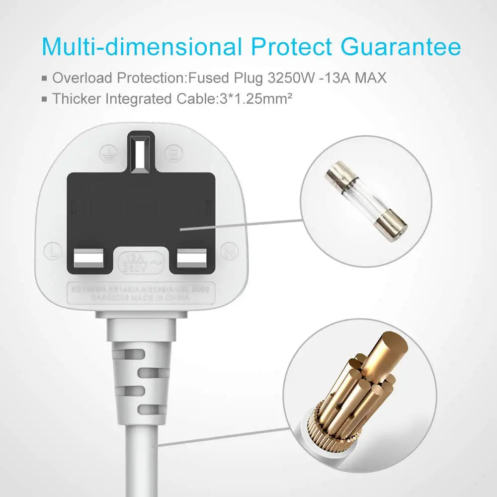 Cube Extension Lead with 6 USB Slots 13A 3250W Hulker 3 Gang Plug Socket with Switch 3 Way Power Strip with 6 USB Port 1.5M