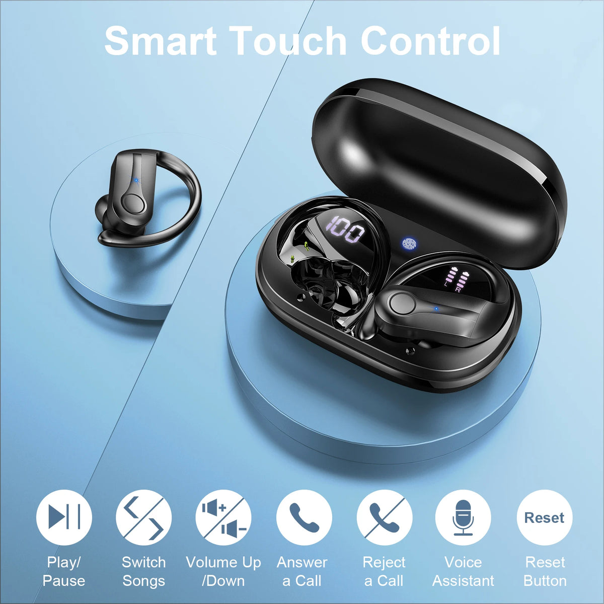Wireless Earbuds, Bluetooth 5.3 Earbuds Stereo Bass, in-Ear Noise Cancelling Mic, Earphones IP7 Waterproof Sports, 50H Playback.