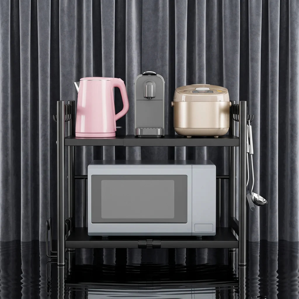Expandable Microwave Shelf, Microwave Oven Rack Stand Holder Kitchen Corner Shelf Desktop Printer Shelf Rack, Bakers Rack